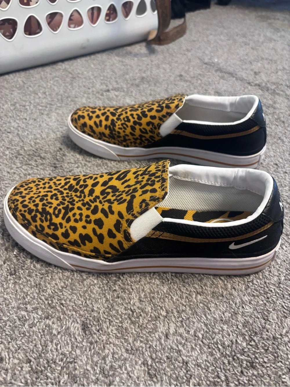 Nike Women's Slip-On Sneakers in Yellow Leopard Print and Black